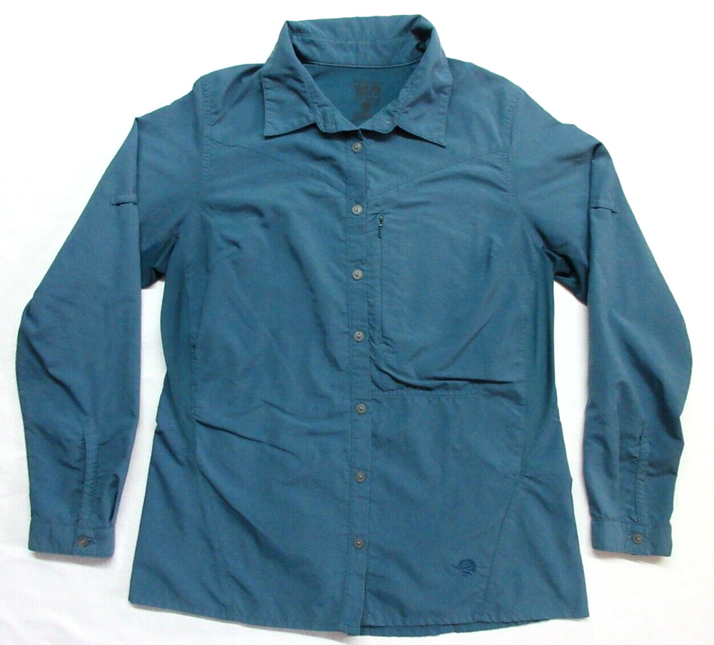 MOUNTAIN HARWEAR Womens Medium ZIpper-Pocket Longsleeve Button-Up Blue Shirt